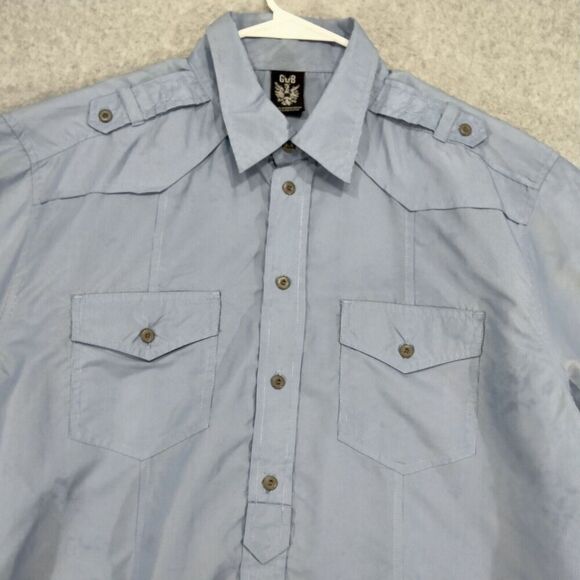 GB Black Label Shirt Mens 3X Button Up Short Sleeve Blue Striped Easy Care - Picture 5 of 12